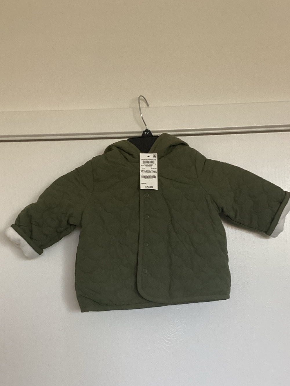First Impressions Quilted Hooded Jacket in Olive Green